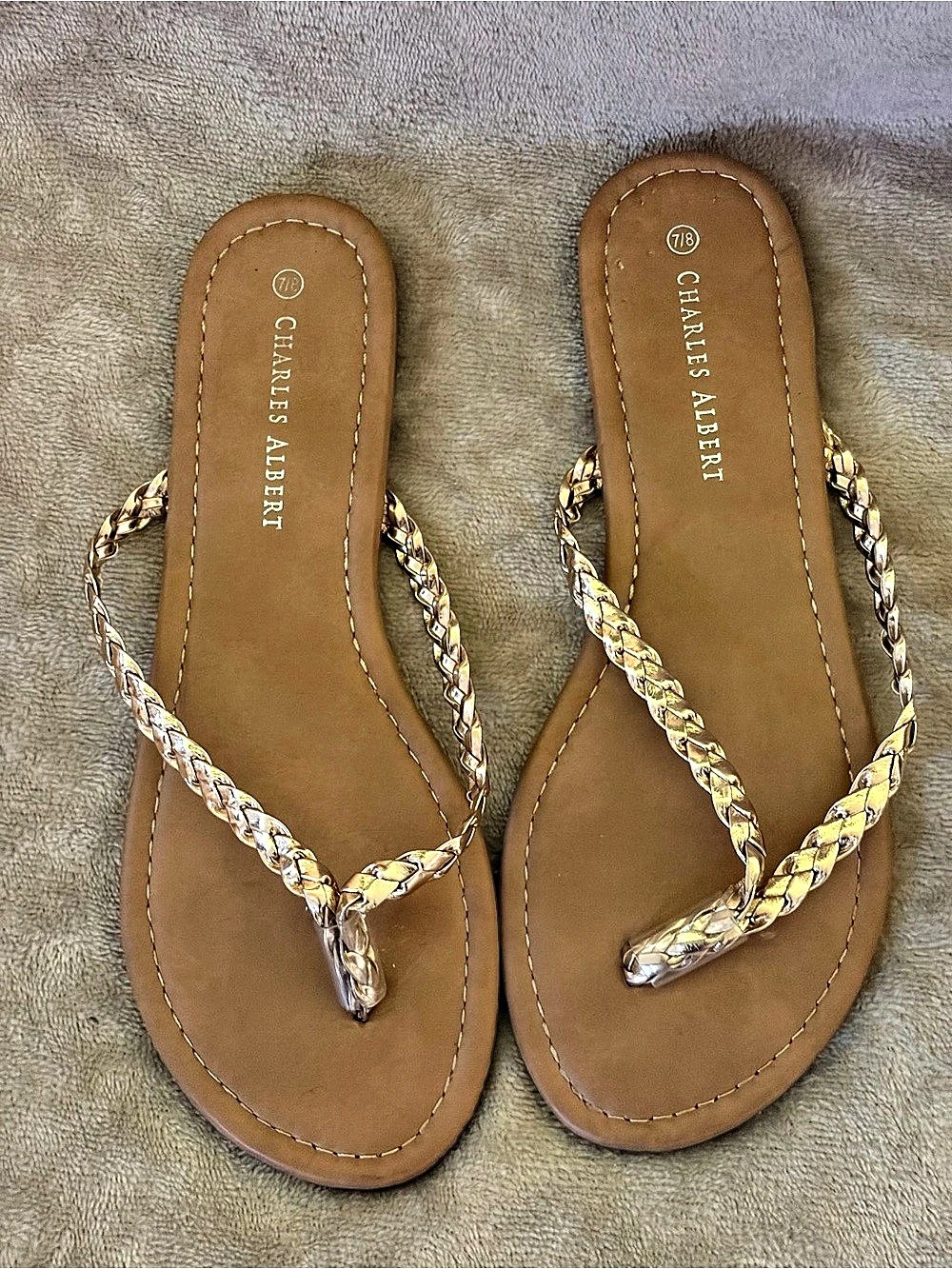 Charles Albert Strappy Metallic Thong Sandals